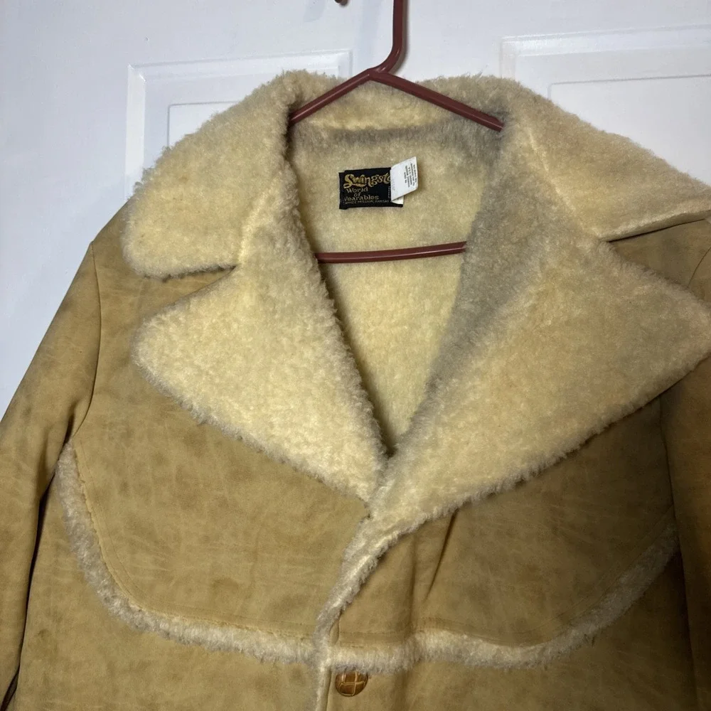 Vintage Swingster‎ Shearling Lined Suede Jacket Men's Large Tan USA Made Western